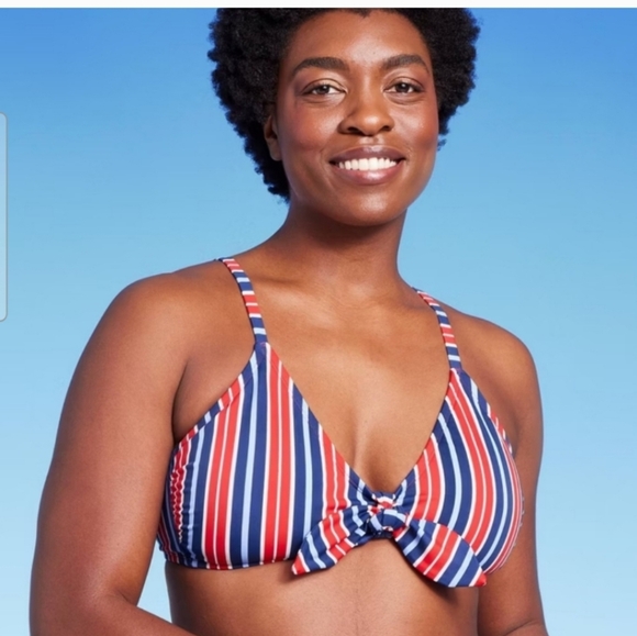 Women's Striped Tie-Front Bralette Bikini Top - Kona Sol Multi M (8-10) - Picture 1 of 11
